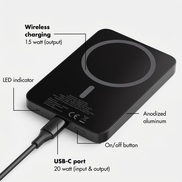 Selencia Vivid Powerbank 5,000 mAh - Wireless Powerbank - Compatible with MagSafe and Qi - Black / Wavy Swirl Pink Plum