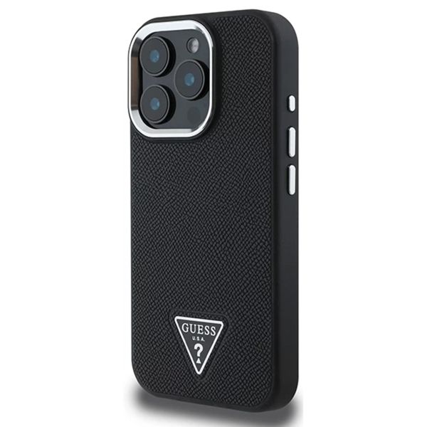 Guess Grained Triangle Case MagSafe Apple iPhone 16 Pro - Zwart