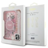 Guess MagSafe IML Flowers Case met beads strap Apple iPhone 16 - Pink