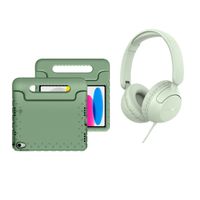imoshion Kidspakket | Kidsproof backcover voor de Apple iPad 11 (2025) 11 inch A16 / iPad 10 (2022) 10.9 inch + Kinderkoptelefoon met draad - Groen