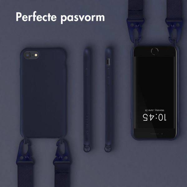 Selencia Siliconen hoesje met afneembaar koord Apple iPhone SE (2022 / 2020) / 8 / 7 - Donkerblauw