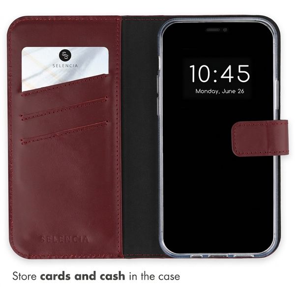 Selencia Genuine Leather Book Case Apple iPhone 17e / 16e - Burgundy