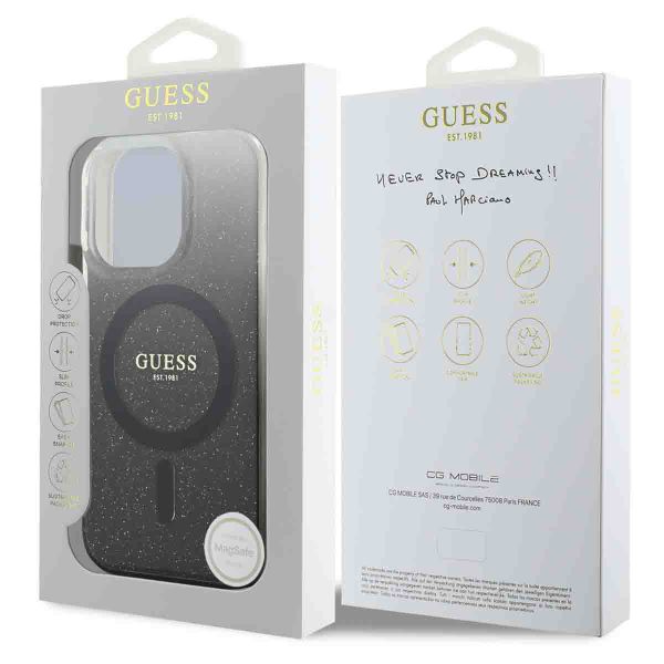 Guess MagSafe IML Glitter Gradient Case Apple iPhone 16 Pro Max - Zwart