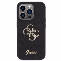 Guess 4G Metal Logo Glitter Backcover Apple iPhone 15 Pro - Zwart