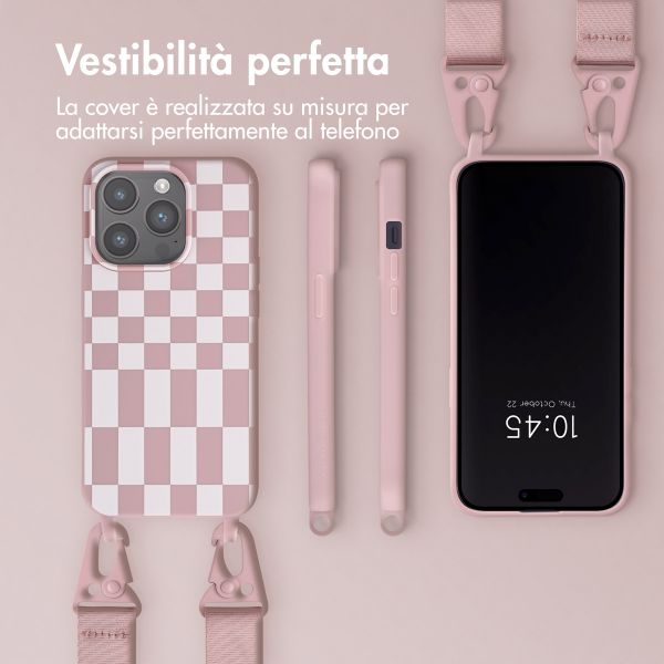 Selencia Siliconen design hoesje met afneembaar koord Apple iPhone 15 Pro - Irregular Check Sand Pink
