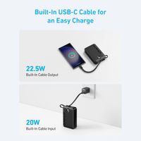 Anker 335 PowerCore Powerbank 20.000 mAh met ingebouwde USB-C kabel - Zwart