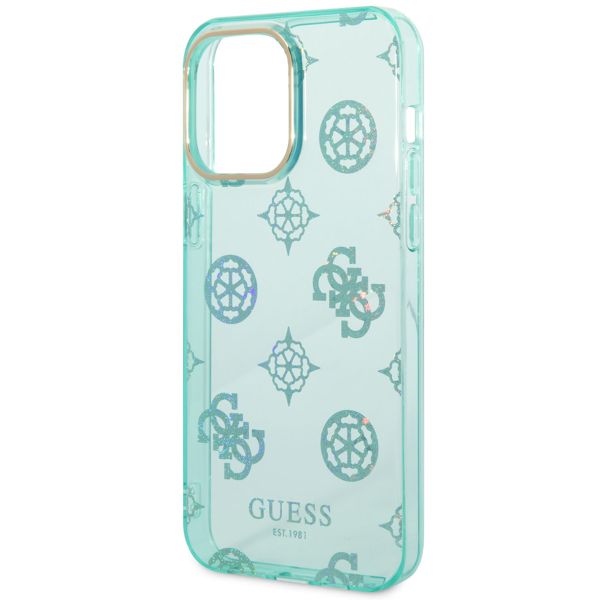 Guess Peony Glitter Backcover iPhone 14 Pro Max - Turquoise