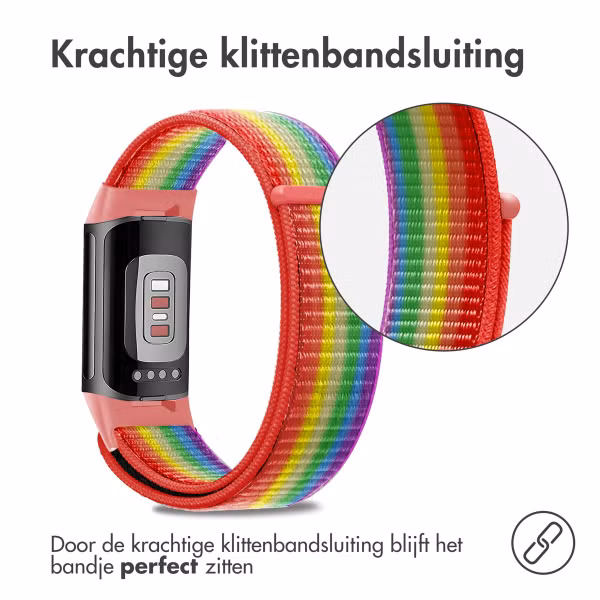 imoshion Nylon bandje Fitbit Charge 5 - Maat L - Rainbow