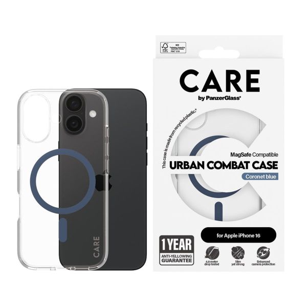 CARE by PanzerGlass Urban Combat Case MagSafe iPhone 16 - Transparant / Blauw