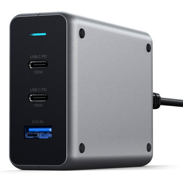 Satechi USB-C 100 watt GaN Compact Charger | Compacte snellader met verlengsnoer - Space Gray