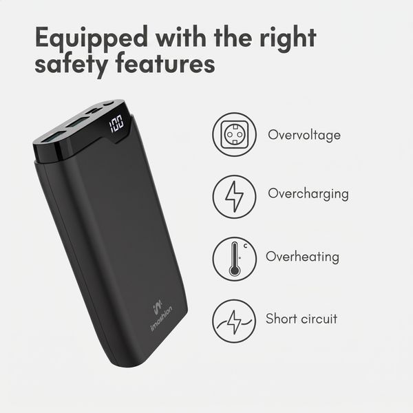 imoshion Power bank 20,000 mAh - 22.5W Fast charger - USB-C / USB-A - Black