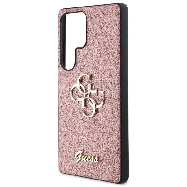 Guess 4G Metal Logo Glitter Backcover Samsung Galaxy S25 Ultra - Roze