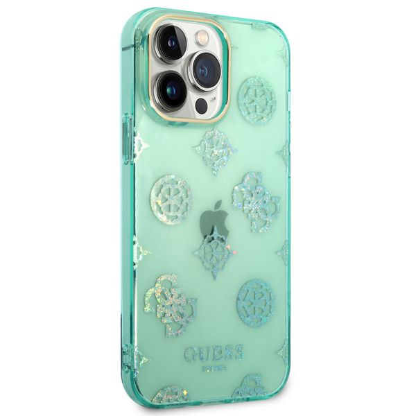 Guess Peony Glitter Backcover iPhone 14 Pro Max - Turquoise