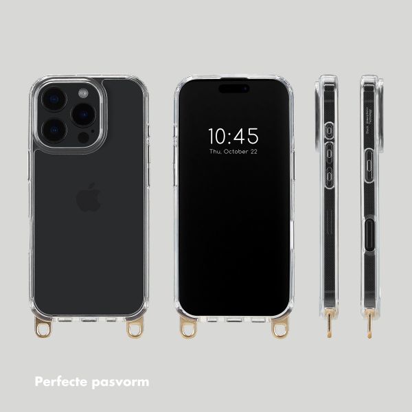 Transparante Backcover met afneembare haakjes voor de Apple iPhone 16 Pro + Lova Polskoord - Tortoise Leopard