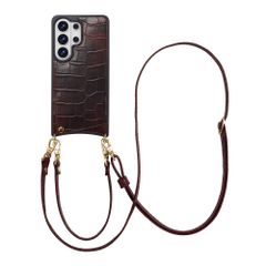 Selencia Nova Croco Phone Case with Cord and Card Holder Samsung Galaxy S26 Ultra - Choco Brown