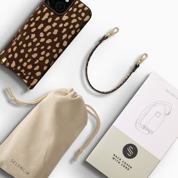 Selencia Nova Real Leather Back Cover with Card Holder Apple iPhone 15 - Fawn Chic