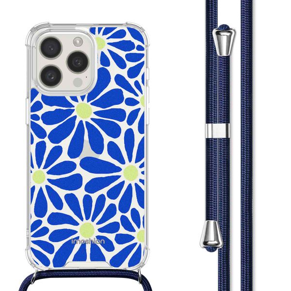 imoshion Design hoesje met koord iPhone 15 Pro Max - Cobalt Blue Flowers Connect