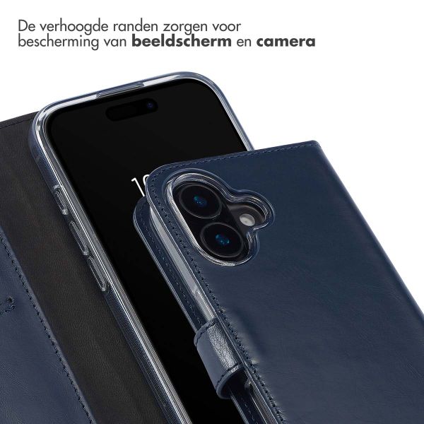 Selencia Echt Leren Bookcase Apple iPhone 16 - Blauw