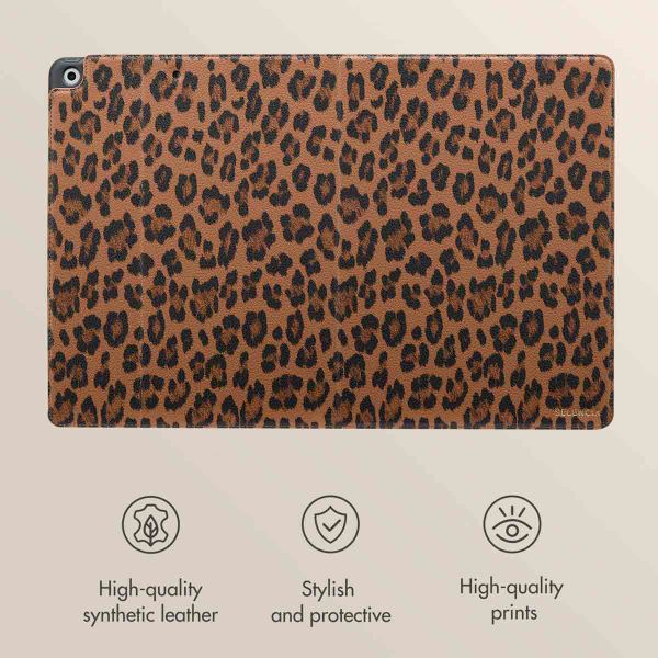 Selencia Sabi Bookcase with Leopard Print Apple iPad 9 (2021) 10.2 inch / iPad 8 (2020) 10.2 inch / iPad 7 (2019) 10.2 inch - Mocha Brown