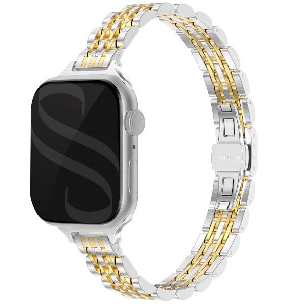 Selencia Slim Steel Jubilee Inspired schakelbandje Apple Watch Series 1 t/m 9 / SE (38/40/41 mm) | Series 10 (42 mm) - Zilver & Goud