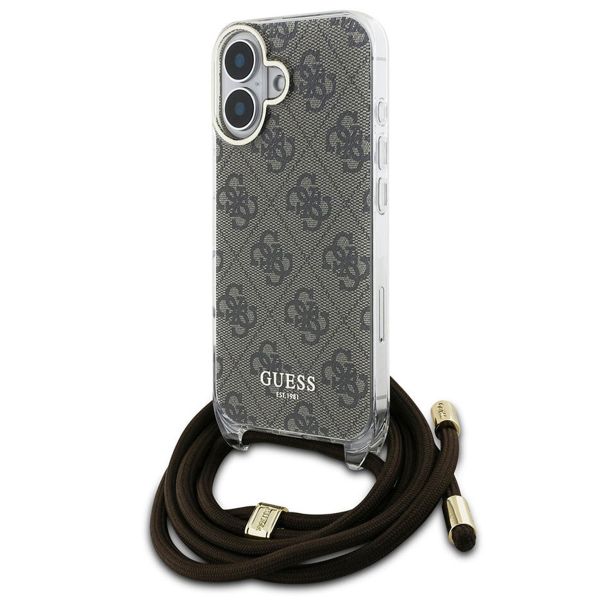 Guess Backcover met koord 4G Print iPhone 16 - Bruin