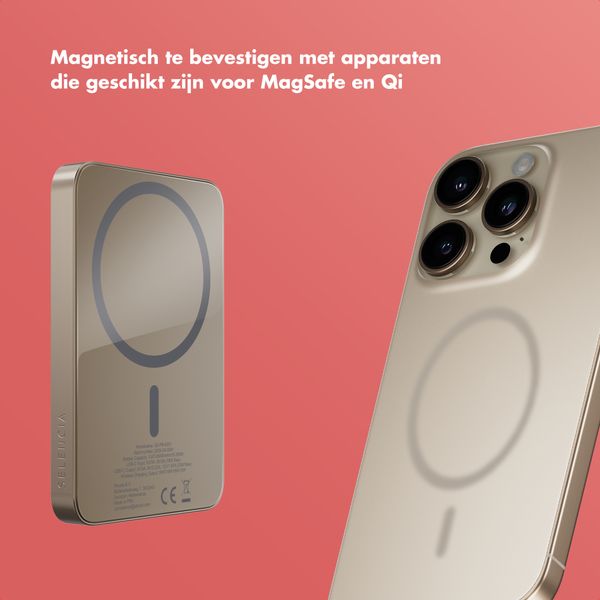 Selencia Vivid Powerbank 5.000 mAh - Draadloze Powerbank - MagSafe en Qi - Desert Gold / Rosy Marble