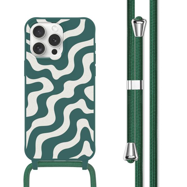 imoshion Siliconen design hoesje met koord iPhone 15 Pro - Petrol Green Groovy