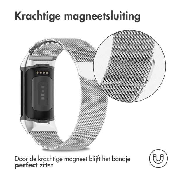 imoshion Milanees magnetisch bandje Fitbit Charge 5 / Charge 6 - Maat S - Zilver