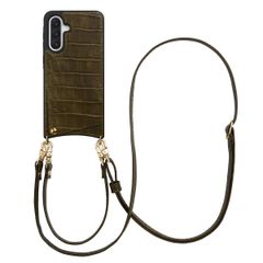 Selencia Nova Croco Telefoonhoes met Koord en Pashouder Samsung Galaxy A36 - Dark Olive