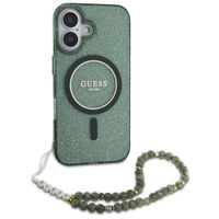 Guess MagSafe IML Glitter Case met beads strap Apple iPhone 16 - Green