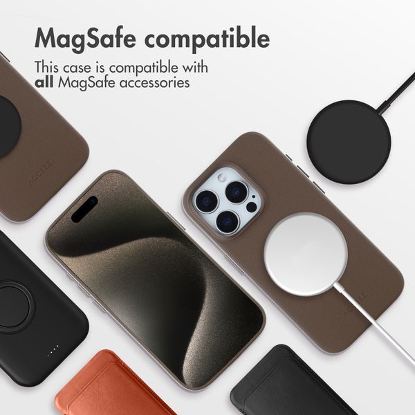 Accezz Leather Back Cover with MagSafe Apple iPhone 15 Pro - Coffee Brown