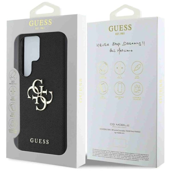 Guess 4G Metal Logo Saffiano Backcover Samsung Galaxy S25 Ultra - Zwart