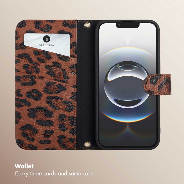 Selencia Sabi Bookcase with Leopard Print Apple iPhone 17e / 16e - Mocha Brown