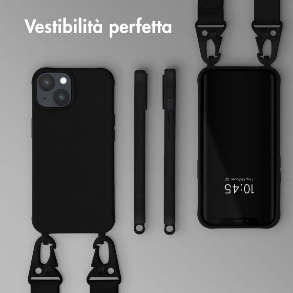 Selencia Siliconen hoesje met afneembaar koord Apple iPhone 14 - Zwart