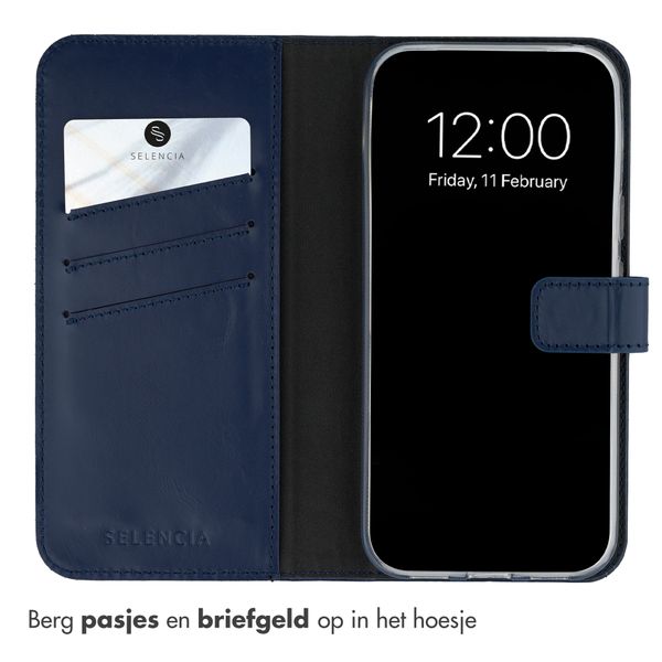 Selencia Echt Leren Bookcase Google Pixel 11 / 11 Pro - Donkerblauw