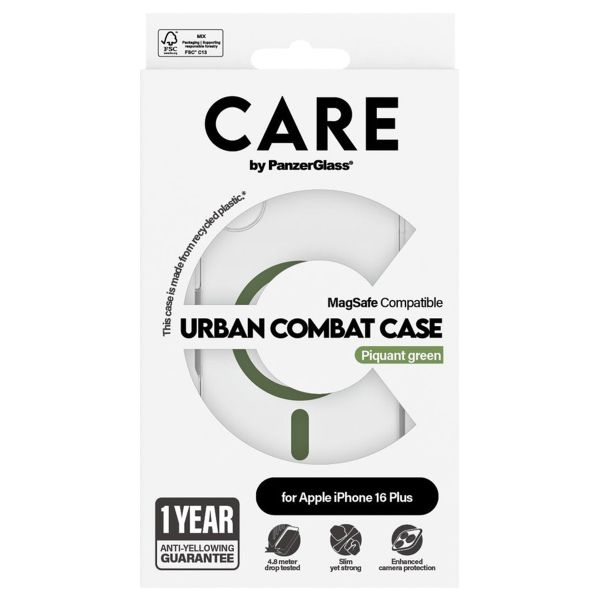 CARE by PanzerGlass Urban Combat Case MagSafe iPhone 16 Plus - Transparant / Groen