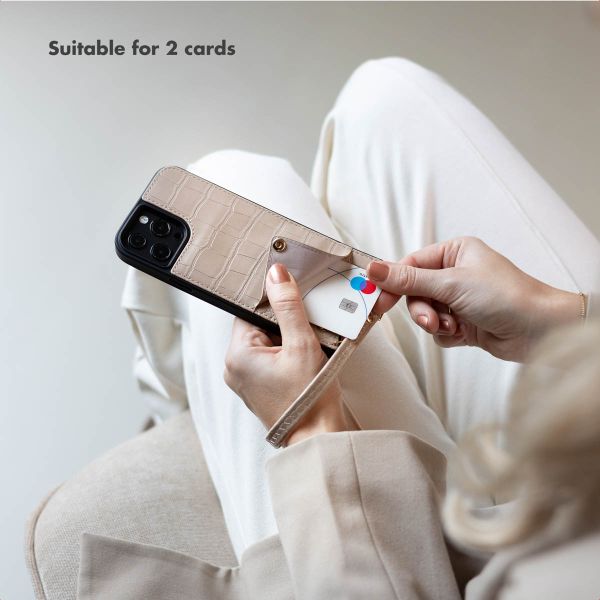 Selencia Nova Croco Phone Case with Cord and Card Holder Apple iPhone 17 Pro - Beige