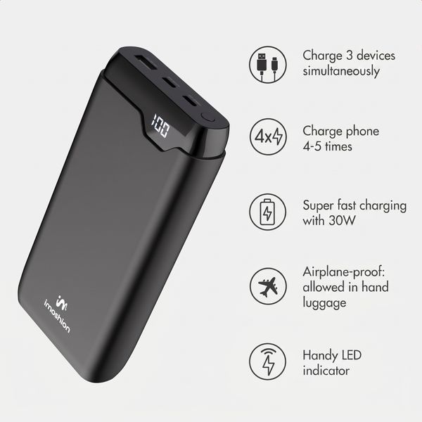 imoshion Powerbank 27,000 mAh - Quick Charge and Power Delivery - Black