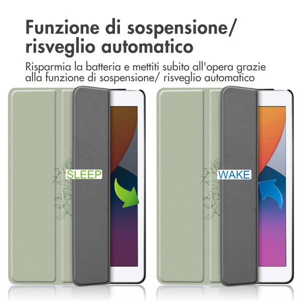 imoshion Design Trifold Bookcase Apple iPad 9 (2021) 10.2 inch / iPad 8 (2020) 10.2 inch / iPad 7 (2019) 10.2 inch - Floral Green