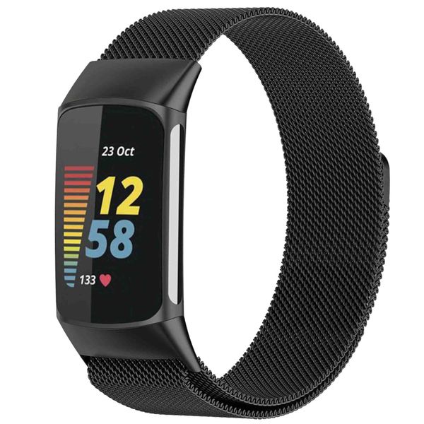 imoshion Milanees magnetisch bandje Fitbit Charge 5 / Charge 6 - Maat M - Zwart