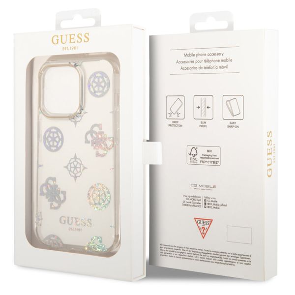 Guess Peony Glitter Backcover iPhone 14 Pro - Wit