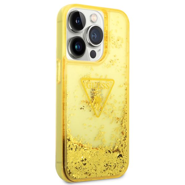 Guess Liquid Glitter Backcover Apple iPhone 14 Pro - Geel