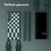 Selencia Siliconen design hoesje met afneembaar koord Samsung Galaxy S21 - Irregular Check Green