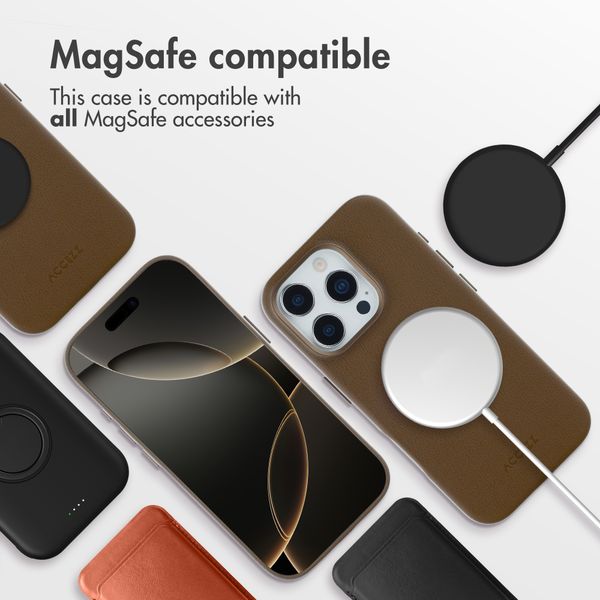 Accezz Leather Back Cover with MagSafe Apple iPhone 16 Pro - Coffee Brown