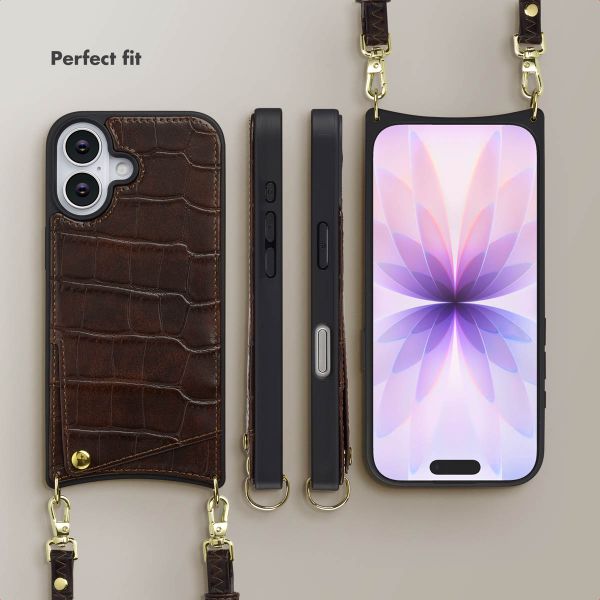 Selencia Nova Croco Phone Case with Cord and Card Holder Apple iPhone 17 - Choco Brown