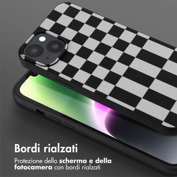 Selencia Siliconen design hoesje met afneembaar koord Apple iPhone 14 Plus - Irregular Check Black