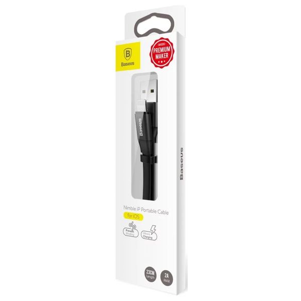 Baseus Nimble Series USB-A naar Lightning-kabel extra kort - 23 centimeter - Zwart