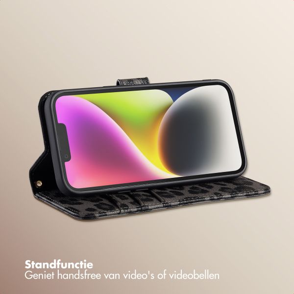 Selencia Sabi Bookcase met Panterprint Apple iPhone 14 / 13 - Midnight Black
