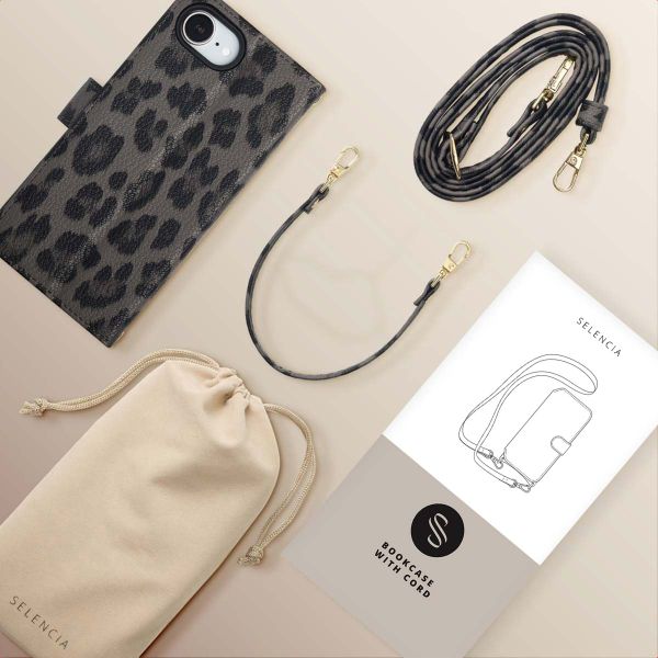 Selencia Sabi Bookcase with Leopard Print Apple iPhone 17e / 16e - Midnight Black