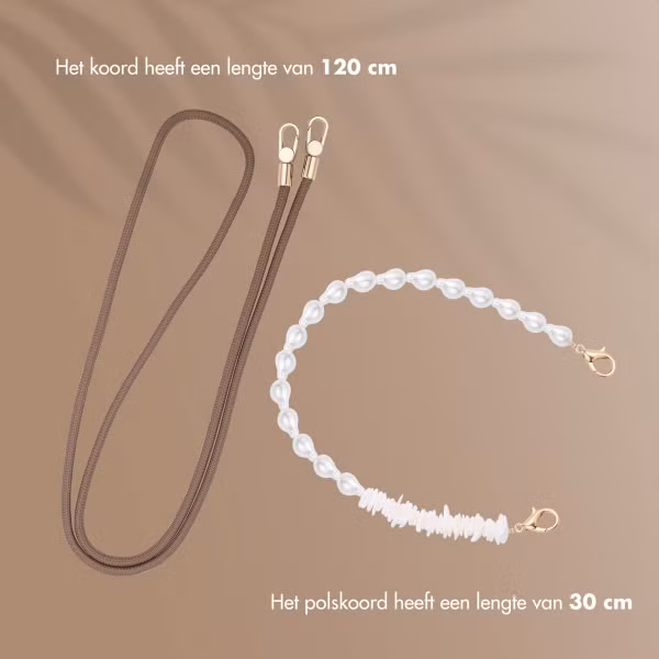 Selencia Telefoonkoorden Set met Parels en Schelpen - Mocha Brown